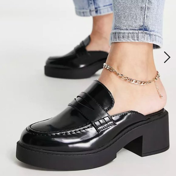 ASOS DESIGN Sina Chunky Heeled Loafer Mules in Black UK Size 4/ US Size 6.5 - Picture 8 of 11